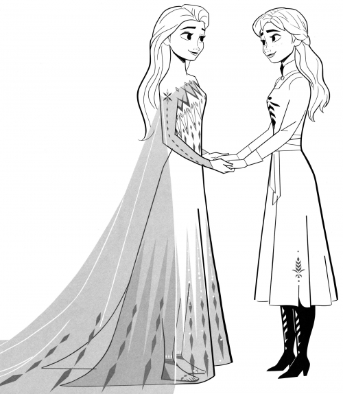 Elsa and Anna holding hands coloring page