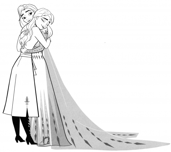Elsa and Anna hugging each other coloring page