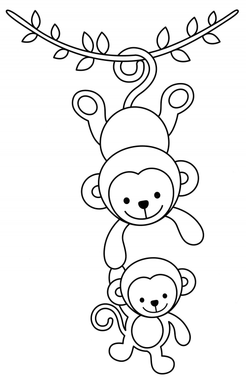 Two monkeys on lianas coloring page