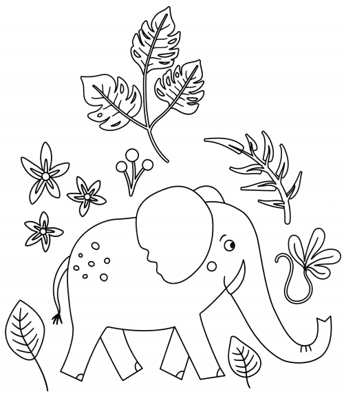 Elephant strolls coloring page