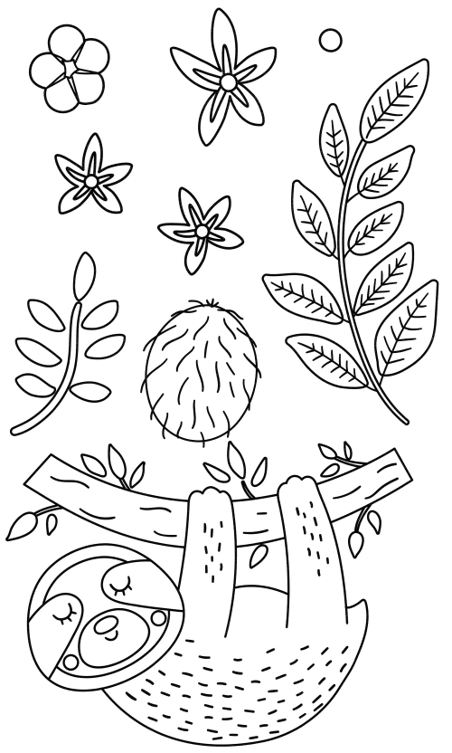 Sloth on a branch coloring page