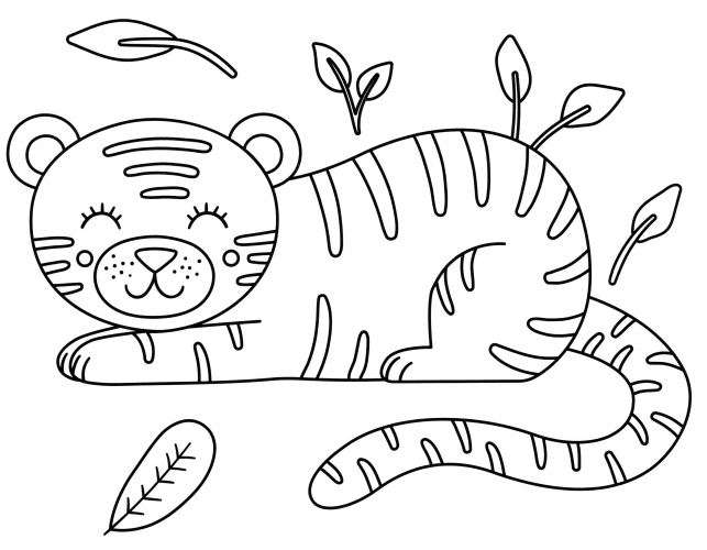 Tiger napping coloring page