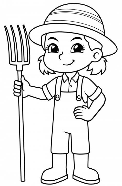 Girl with a pitchfork coloring page