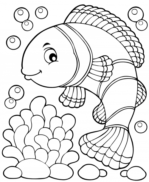 Fish and seaweed coloring page