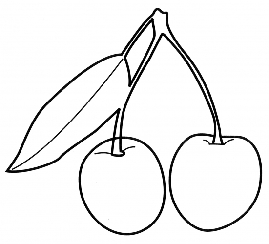 Cherries with a leaf coloring page