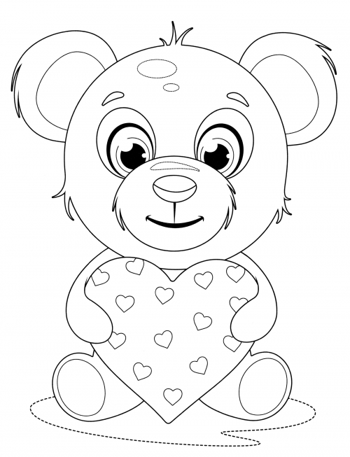 Bear with heart coloring page