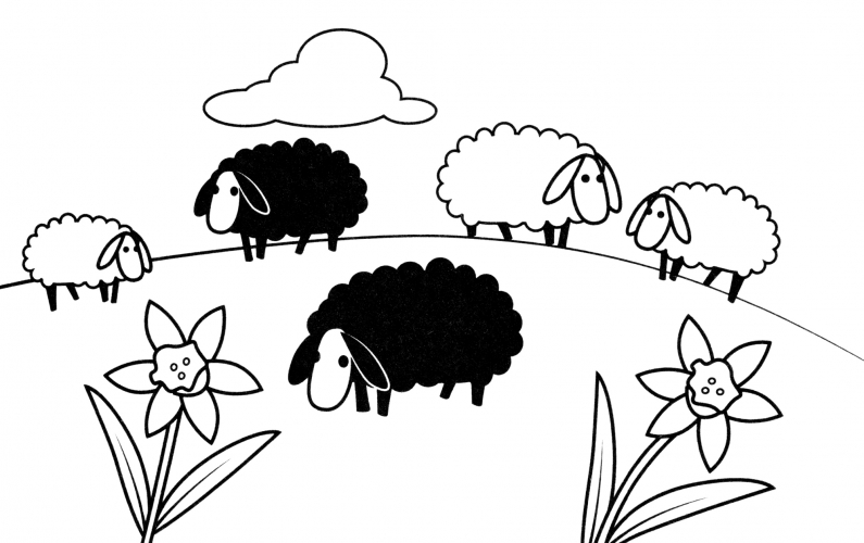 Sheep in a meadow coloring page