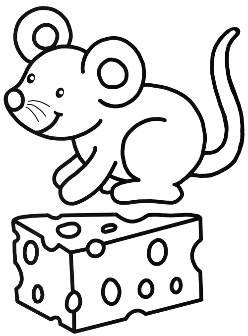 Mouse and a piece of cheese coloring page