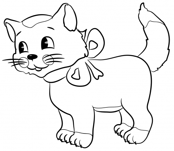 Kitty with a bow coloring page