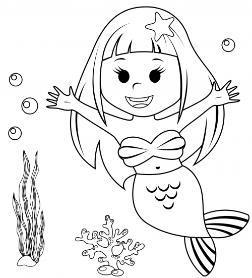 Friendly mermaid coloring page