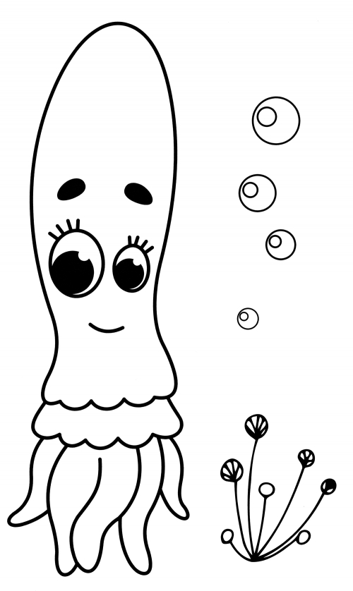 Cute squid coloring page