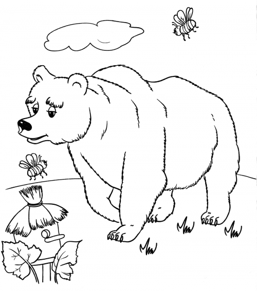 Bear has come for honey coloring page