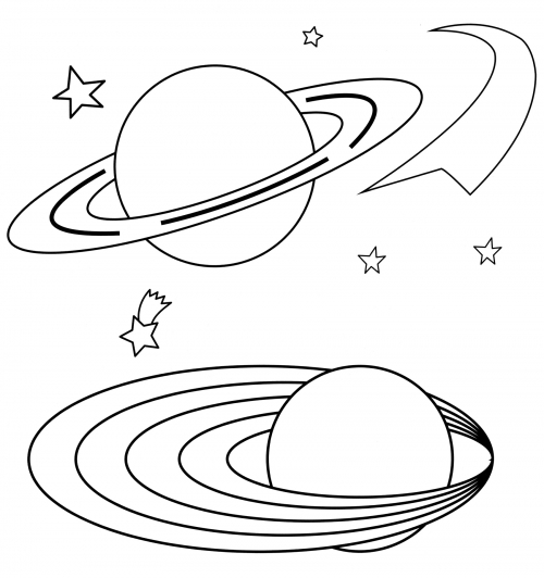 Two planets and stars coloring page