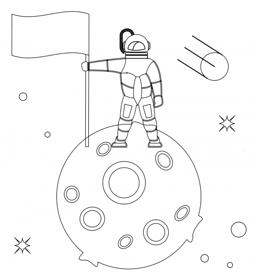 Astronaut planting a flag coloring page