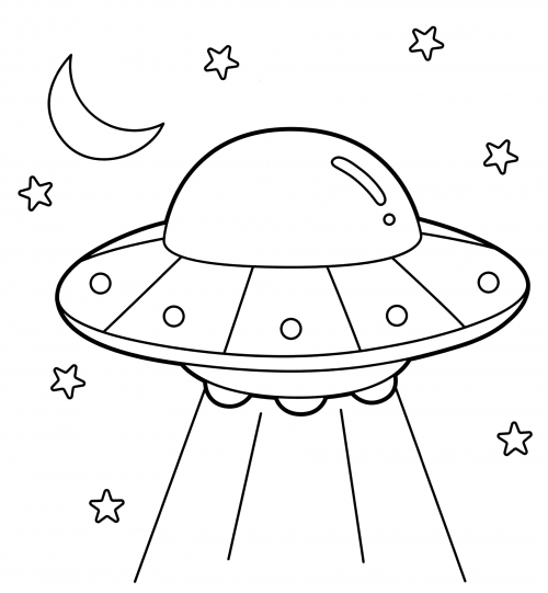 Flying saucer in the sky coloring page