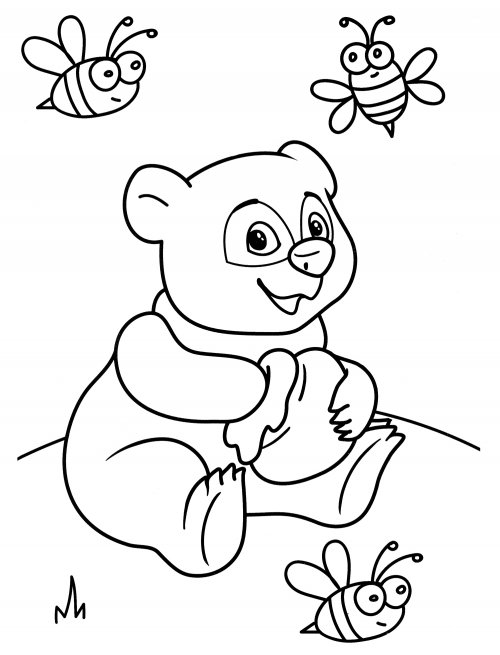 Bear with a pot of honey coloring page