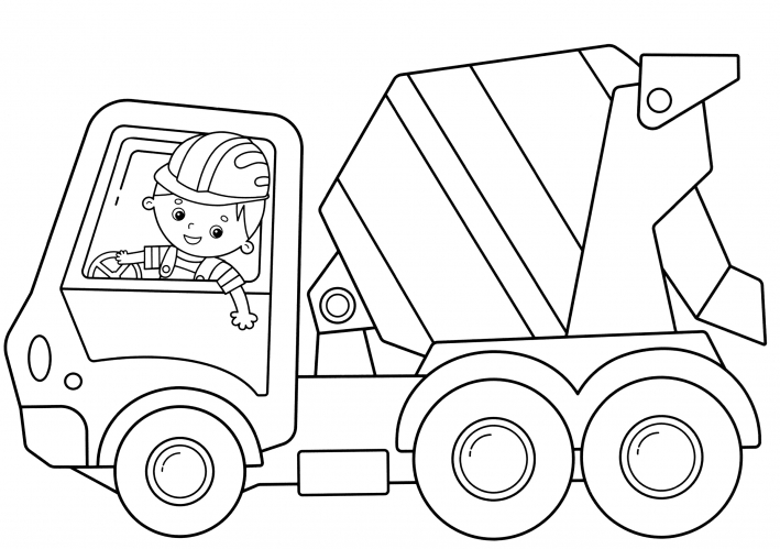 Cement mixer with the driver coloring page