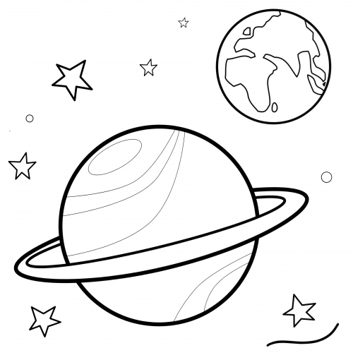 Saturn and Earth coloring page