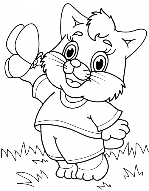 Kitten and butterfly coloring page