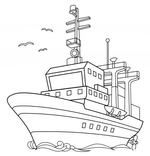 Big ship at sea coloring page