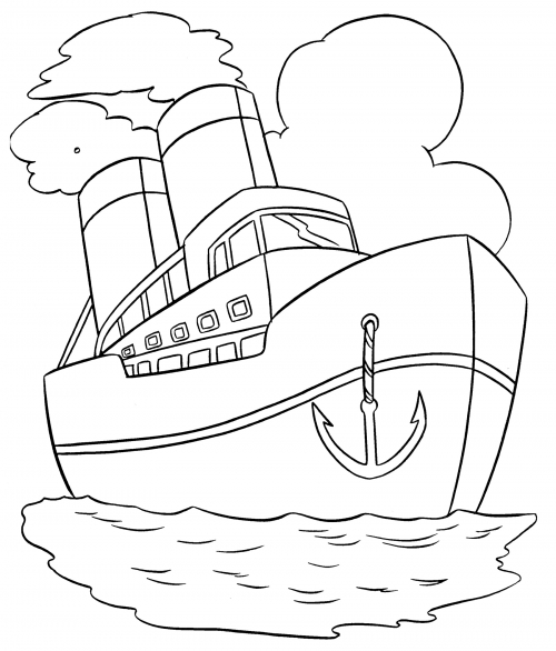 Anchored motor ship coloring page