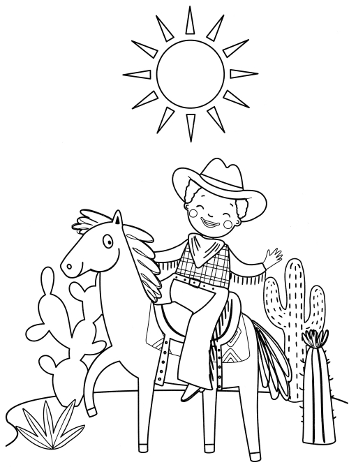 Cowboy on a horse coloring page