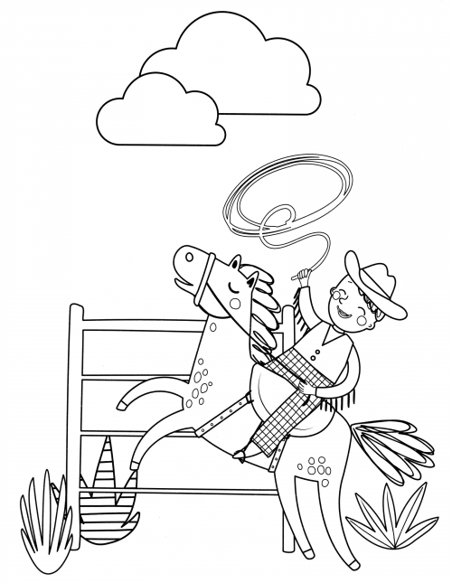 Cowboy with lasso coloring page