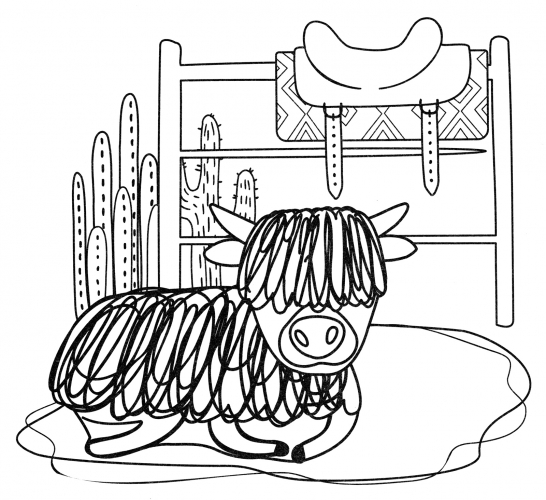 Bull near cacti coloring page