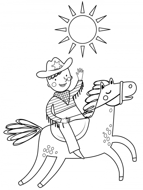 Cowboy rides a horse coloring page