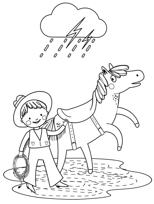 Cowboy with horse coloring page