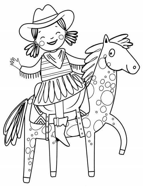 Cowgirl on horseback coloring page