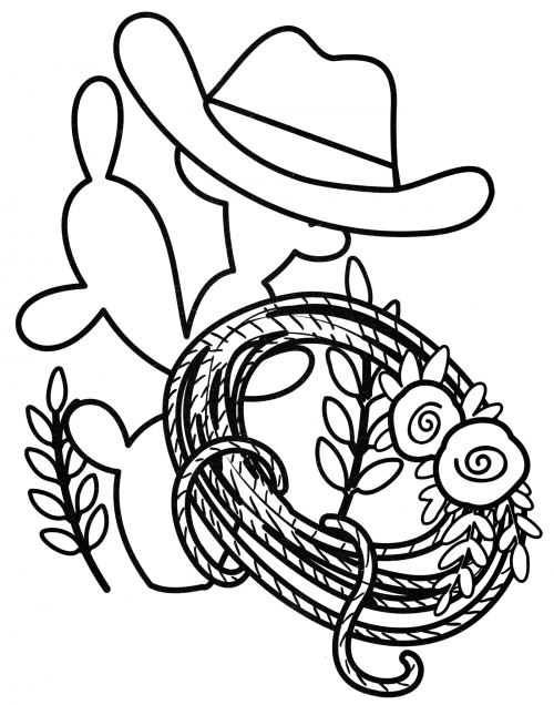 Cowboy hat on a cactus coloring page