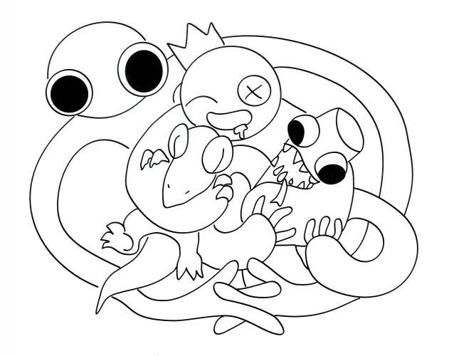 Rainbow friends together coloring page