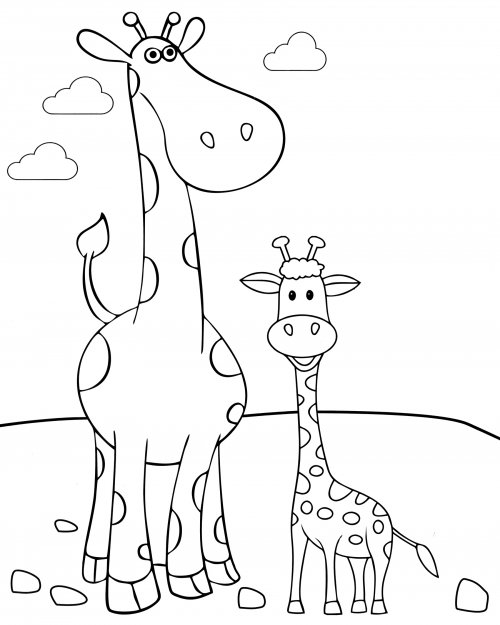 Giraffe family coloring page