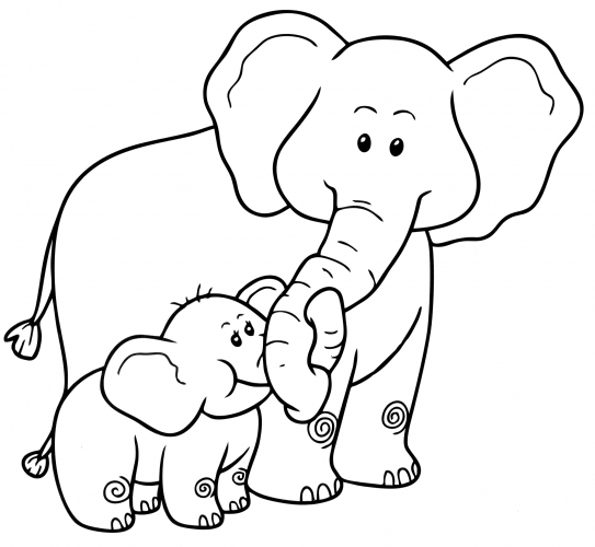 Mummy elephant and her cub coloring page