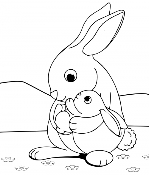 Mummy hare and her cub coloring page