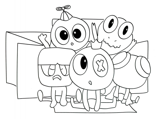 Rainbow friends come out of the box coloring page