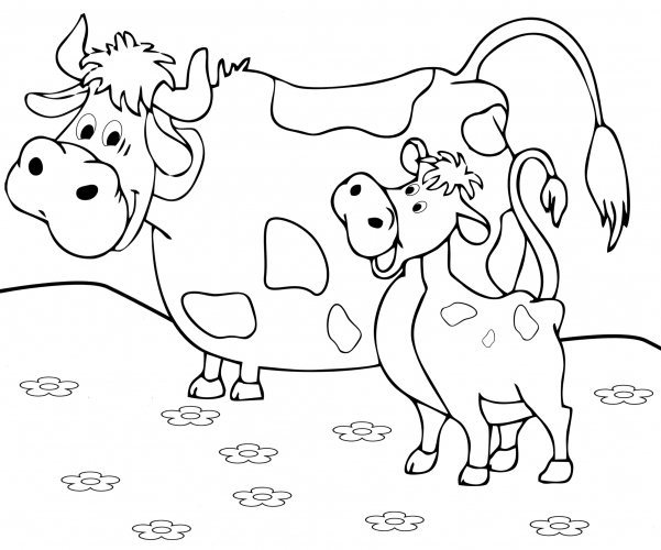 Calf and its mum coloring page