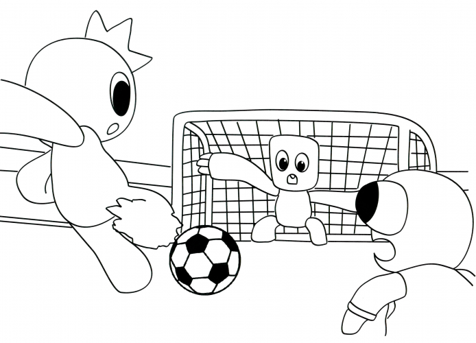 Rainbow friends playing football coloring page