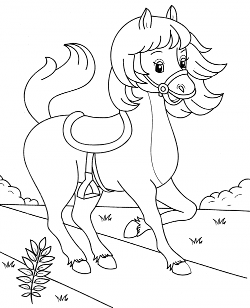 Horse with saddle coloring page