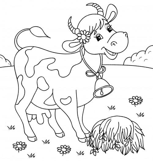 Cow with bell coloring page