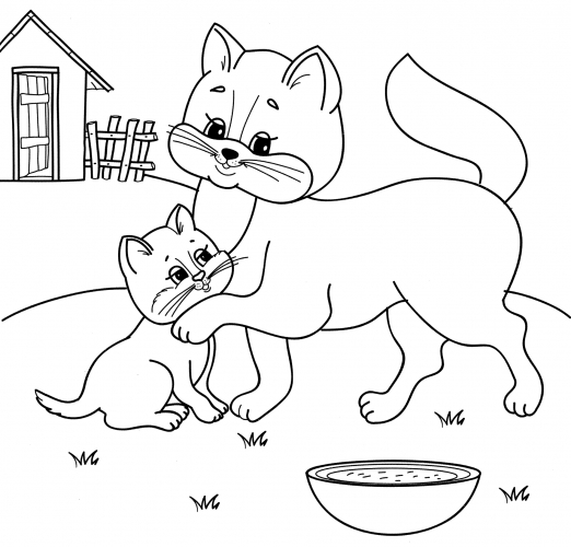 Kitten and its mum coloring page