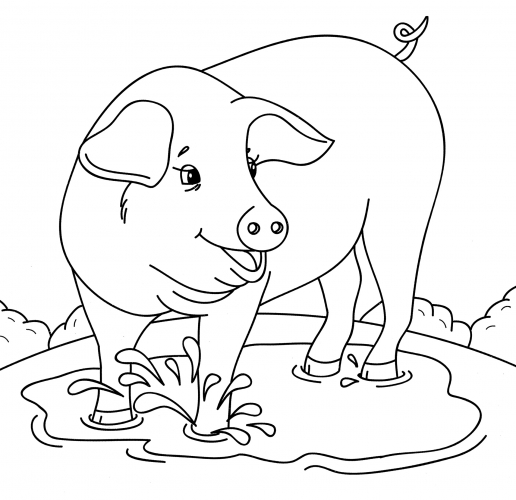 Pig in a puddle coloring page