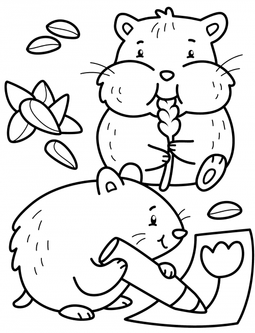 Two cute hamsters coloring page