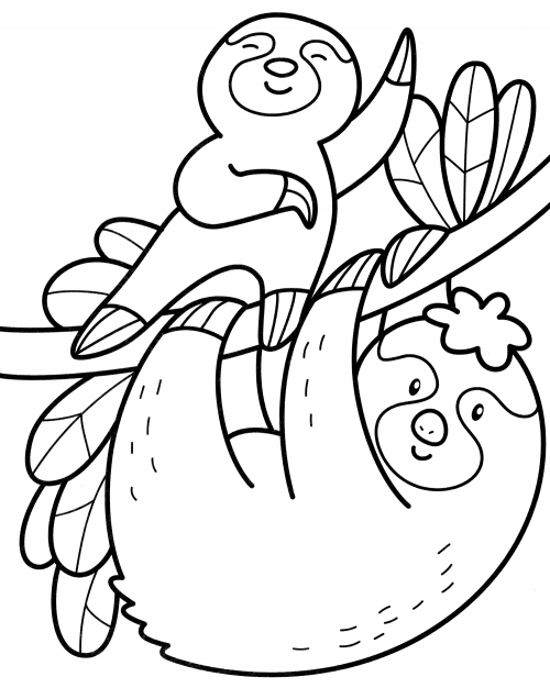 Sloth hangs coloring page