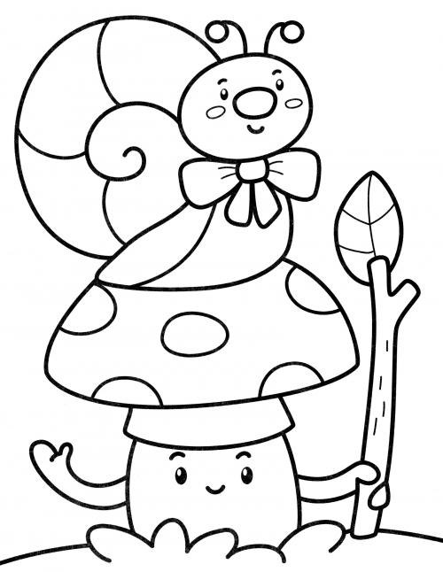 Snail climbed the mushroom coloring page