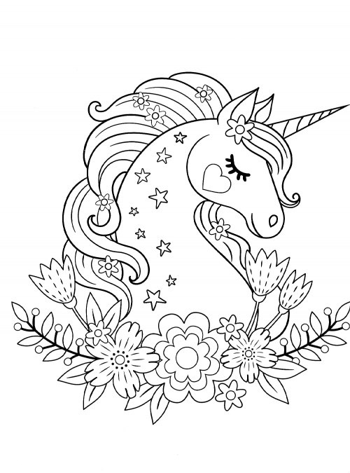 Floral unicorn coloring page