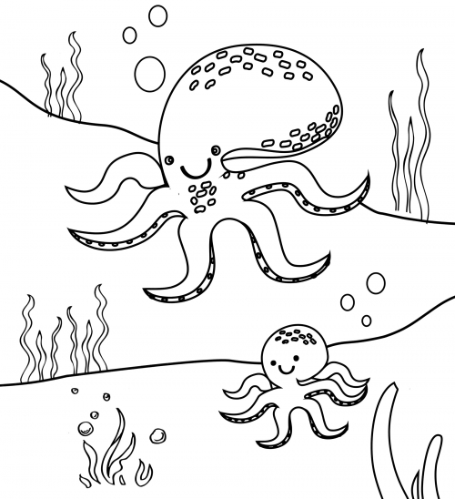 Baby octopus and its daddy coloring page