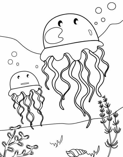 Two funny jellyfish coloring page