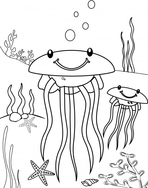 Jellyfish are smiling coloring page